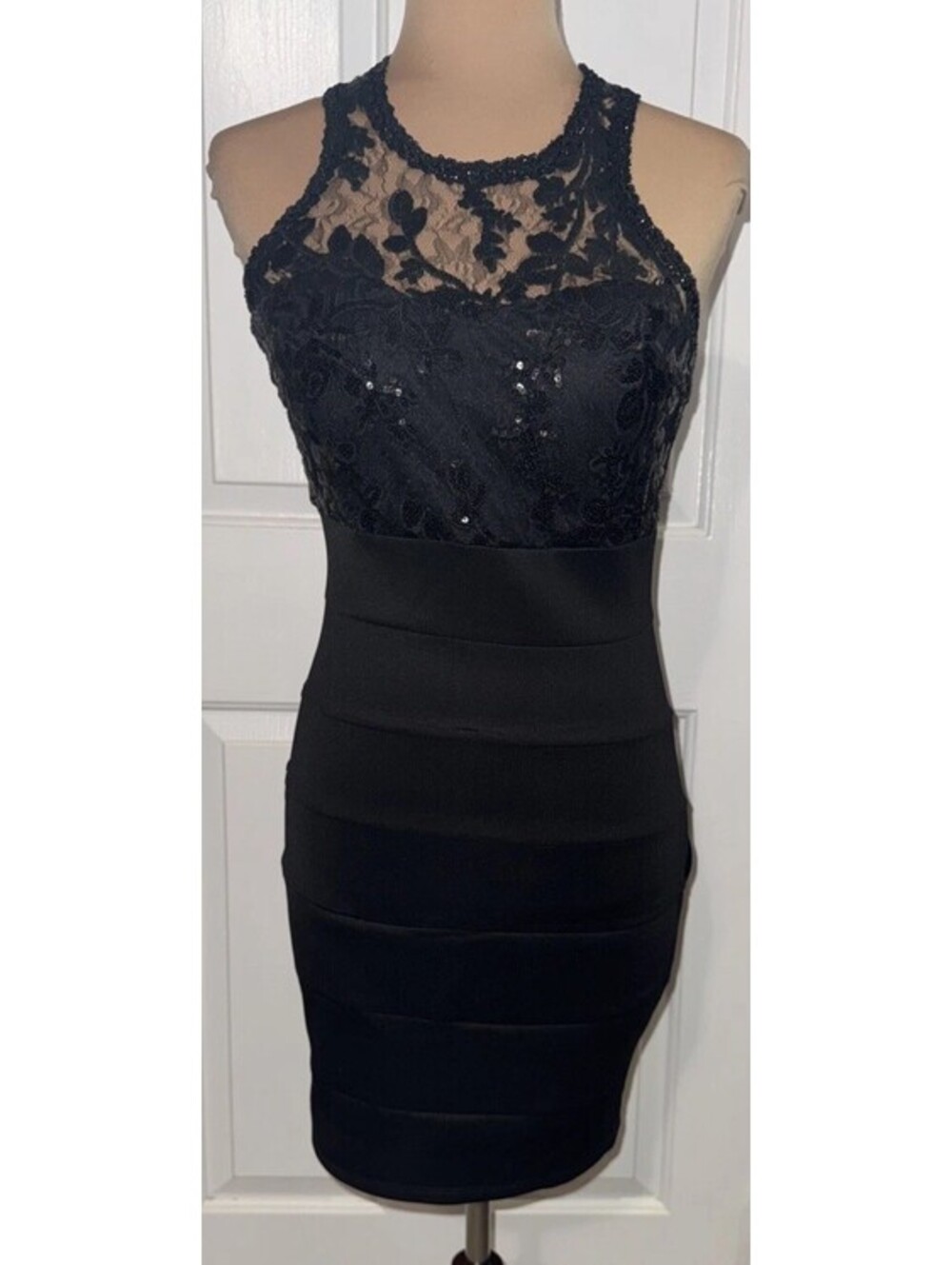 Sequin Hearts Black Sleeveless Bodycon Bandage Dress Junior's Size 7